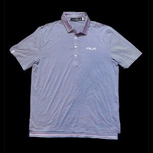 RLX Ralph Lauren Polo Shirt Mens Large Blue Striped‎ Golf Wicking Stretch